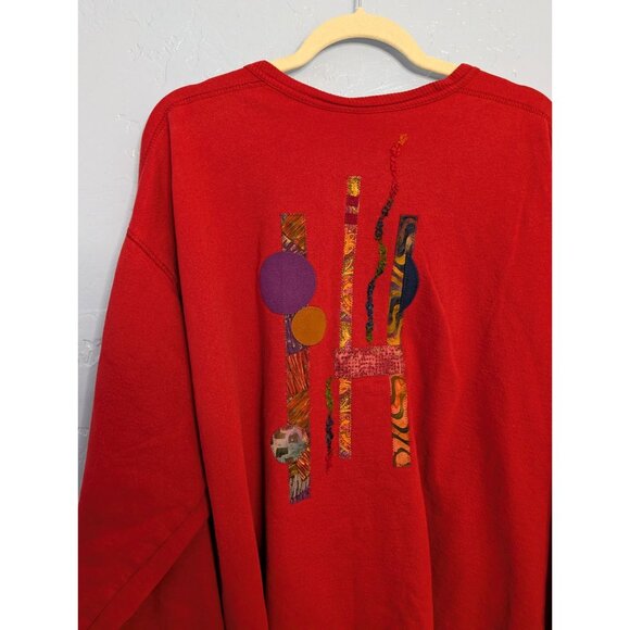 Nu Views Vintage Red Cardigan XXL 100% Cotton Button Abstract Embroidery - Picture 5 of 14